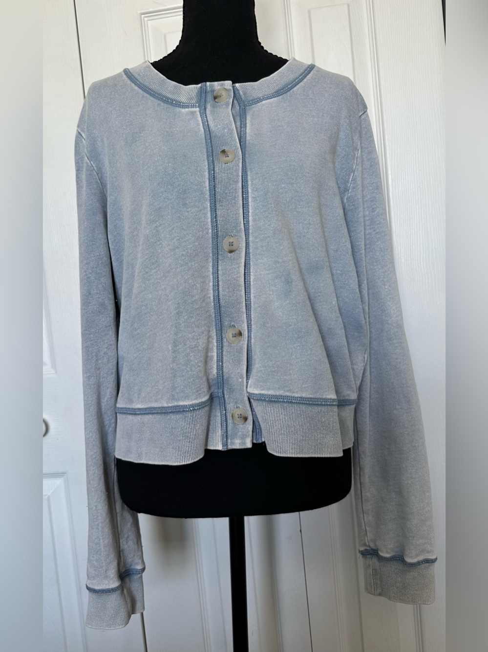 Z Supply Blue Button Front Cardigan Contrast Stitching, Size Medium